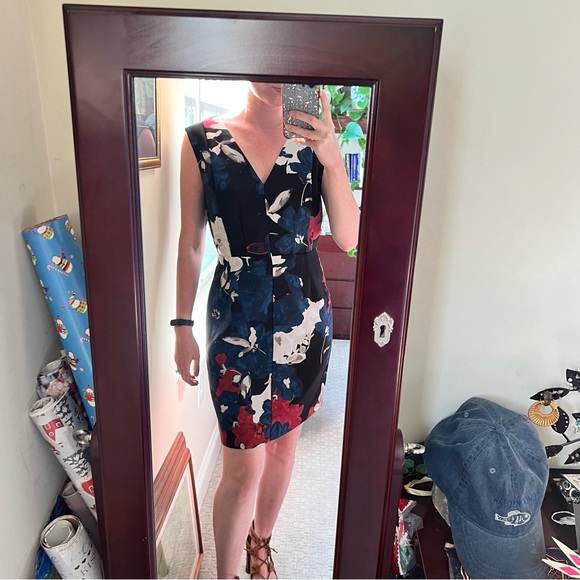 NWT Cynthia Steffe Eloide Dress Floral Printed Mini V-Neck Dress Blue Red White - Picture 3 of 13